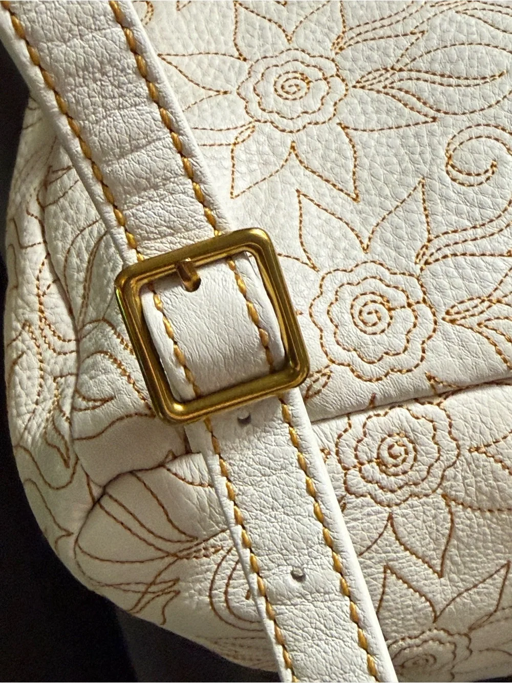 Hobo Embroidered Floral Leather Backpack - Cream